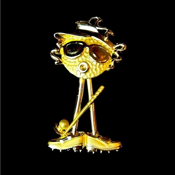 Vintage Gold Tone Golf Girl Articulated Statement Brooch/Pendant - Picture 1 of 11